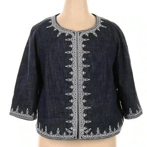 DressBarn Denim Blue Embroidered Cropped Jacket Blazer Women’s Plus Size 14W